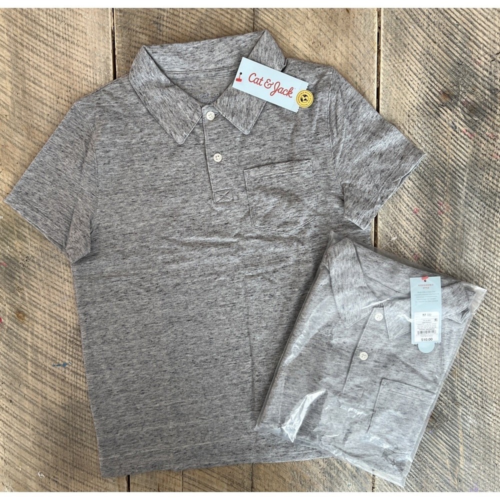Cat & Jack Polo Shirt‎ Boys M 8 Gray NEW Short Sleeve Pocket Bundle of 2